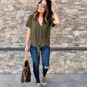 RACHEL ZOE 100% Linen Tied waist Top